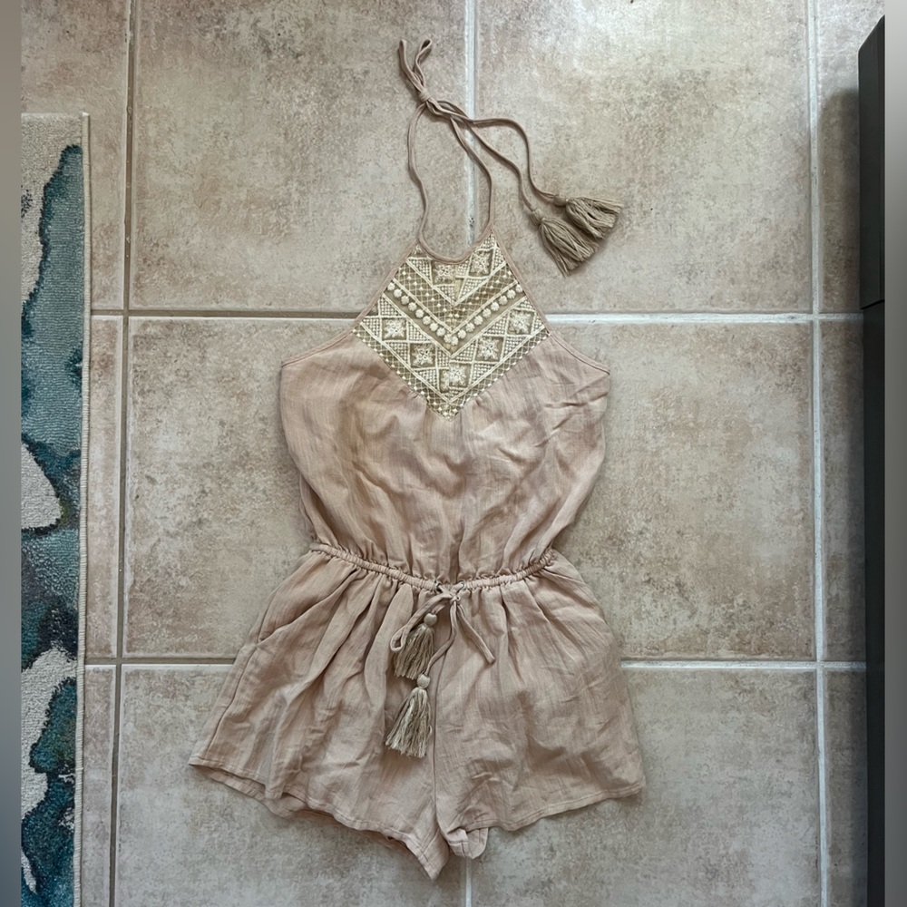 Cream romper with lace halter neck